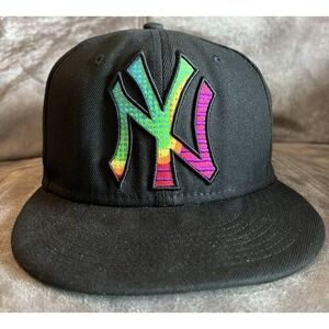 NEW YORK YANKEES NEW ERA 59FIFTY MLB NEON BLACK FITTED HAT BASEBALL 7 3/8
